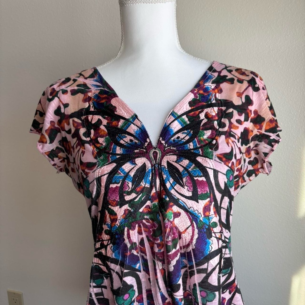 Vanity Multicolor Butterfly Pattern Top - Picture 3 of 7